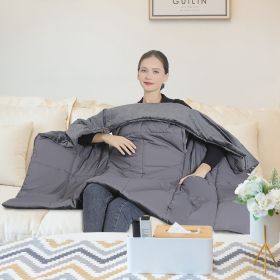 USB Heated Blanket Electric Heated Poncho Shawl Wrap Throw with Zipper Arm Holes Pocket 3 Heating Levels 6 Zones Dual Switch 5V/2A Machine Washab (Color: grey, size: 155x130x1cm/61.02x51.18x0.39in)